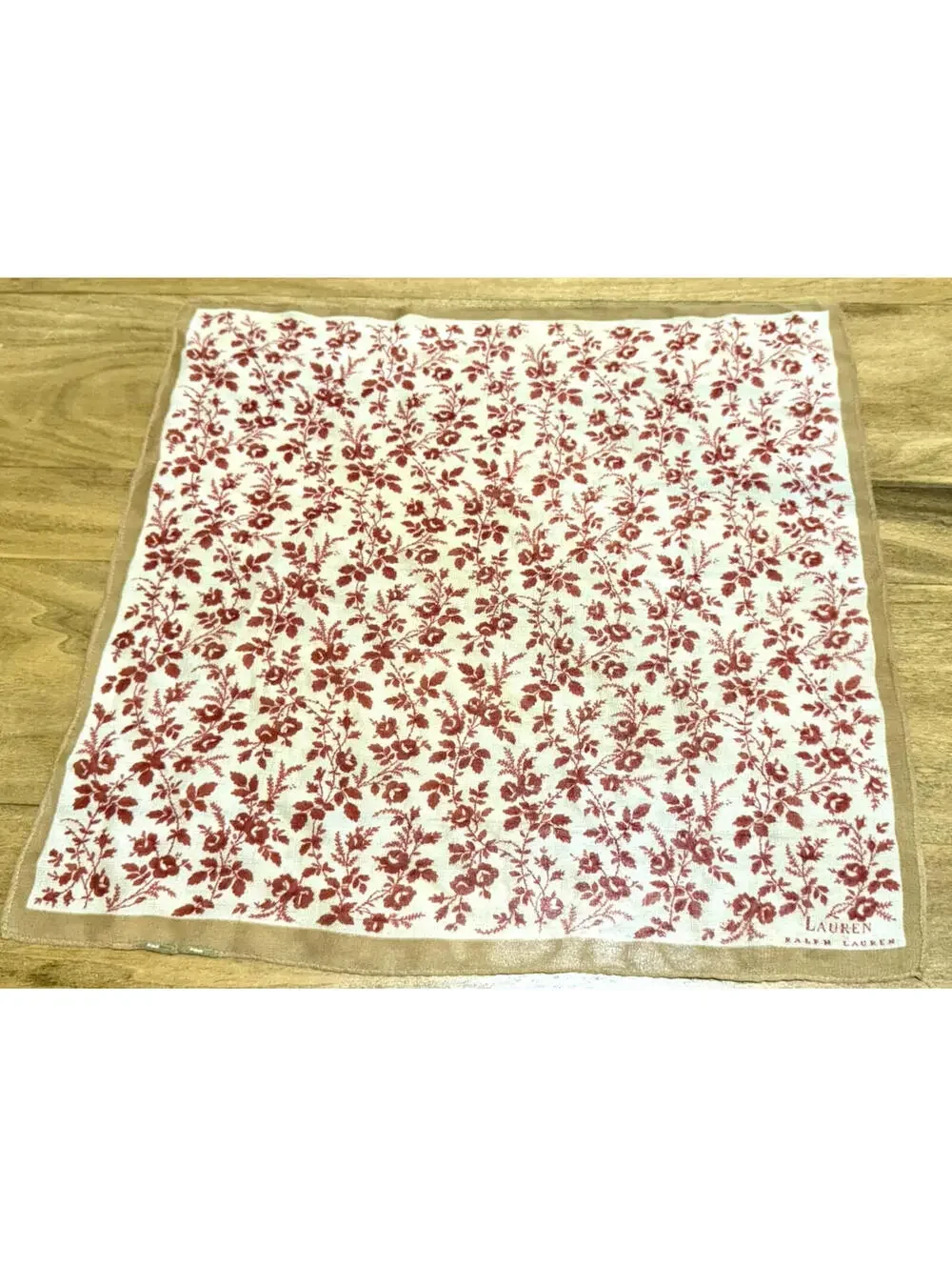 Vintage Lauren by Ralph Lauren Floral Scarf Red Calico‎ Rose Square 16